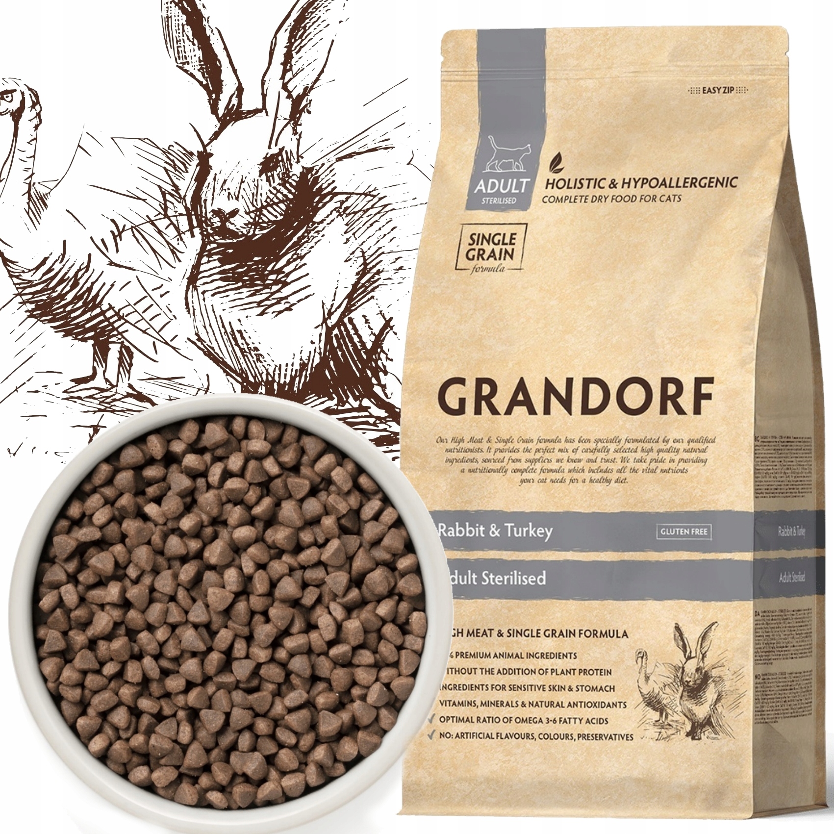 Grandorf Rabbit Turkey Sterilised Królik Indyk Karma Dla Kota 2kg