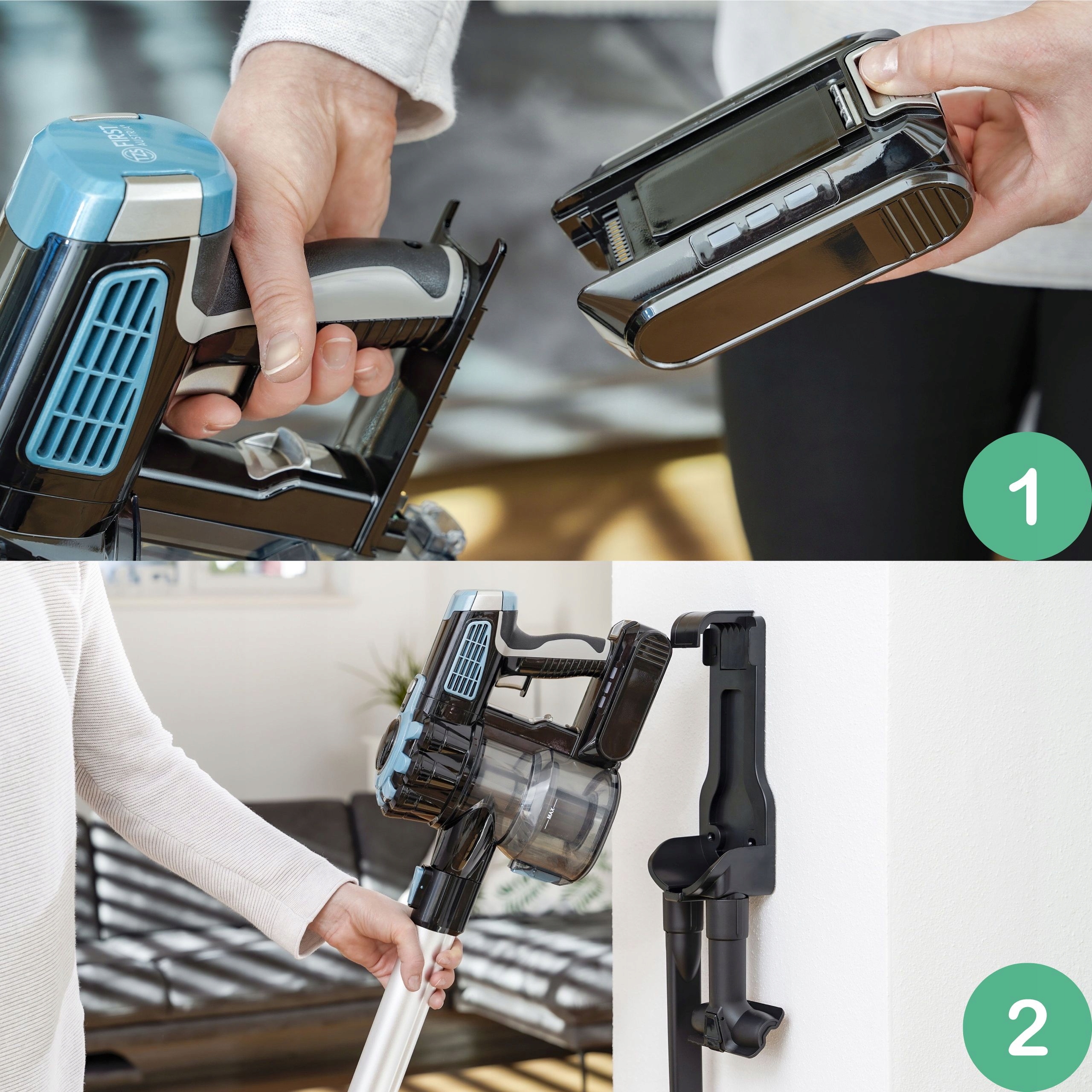 Odkurzacz pionowy akumulatorowy Li-ion 22,2V samochodowy FIRST AUSTRIA Praca na mokro nie