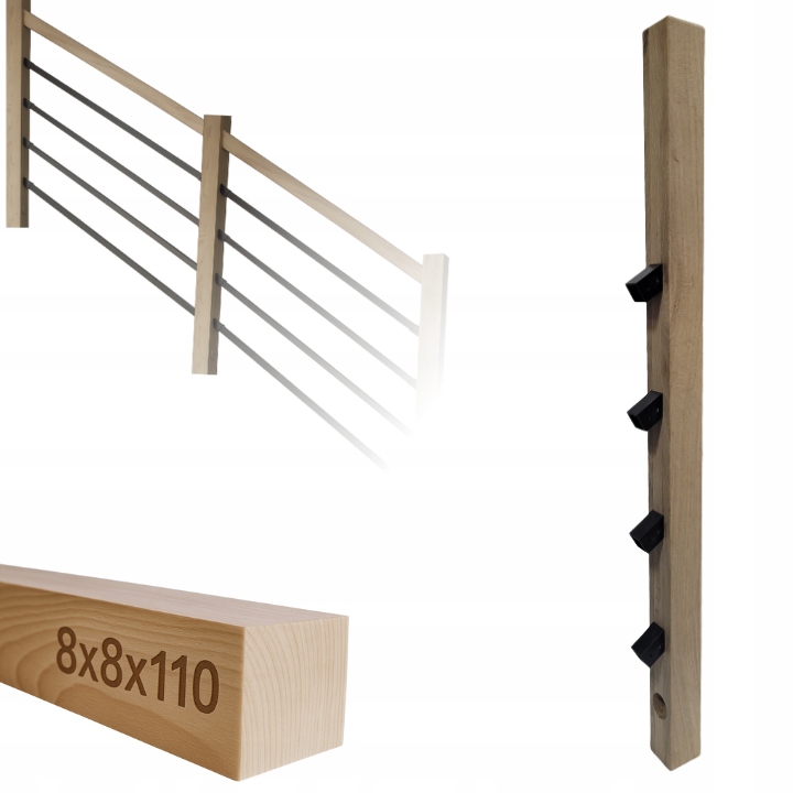 Kantovka Drevený Dubový Stĺpik 8x8x110 cm Profil25x25 Rúrky pod uhlom