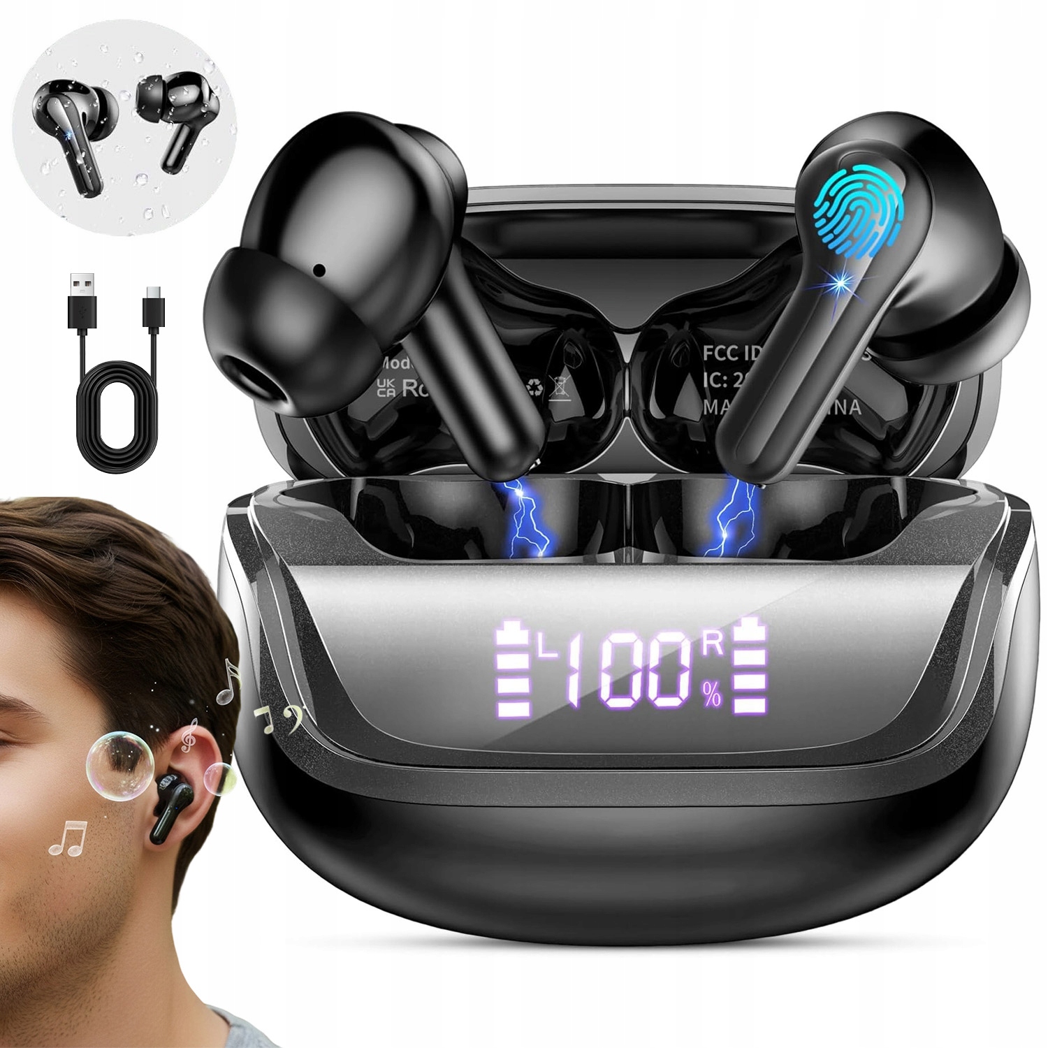 Sluchátka Bezdrátová Bluetooth Kanálová Sportovní Hovory Voděodolná