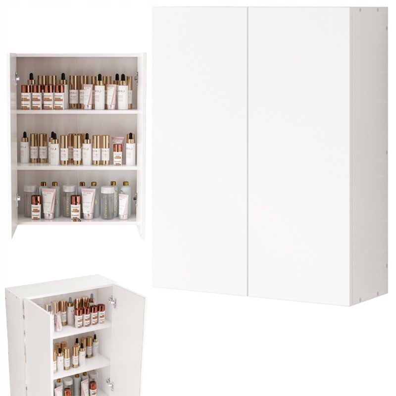 Závesná Kúpeľňová Skrinka Biela 2-DVEROVÁ Moderná Nástenná 3 Police 60 CM