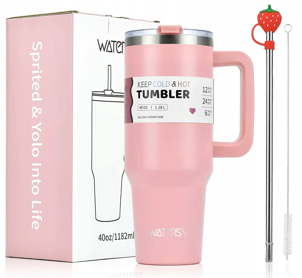 Termohrnek Termoska S Rukojetí Horké Studené Nápoje Na Kávu Růžová 1200 ML