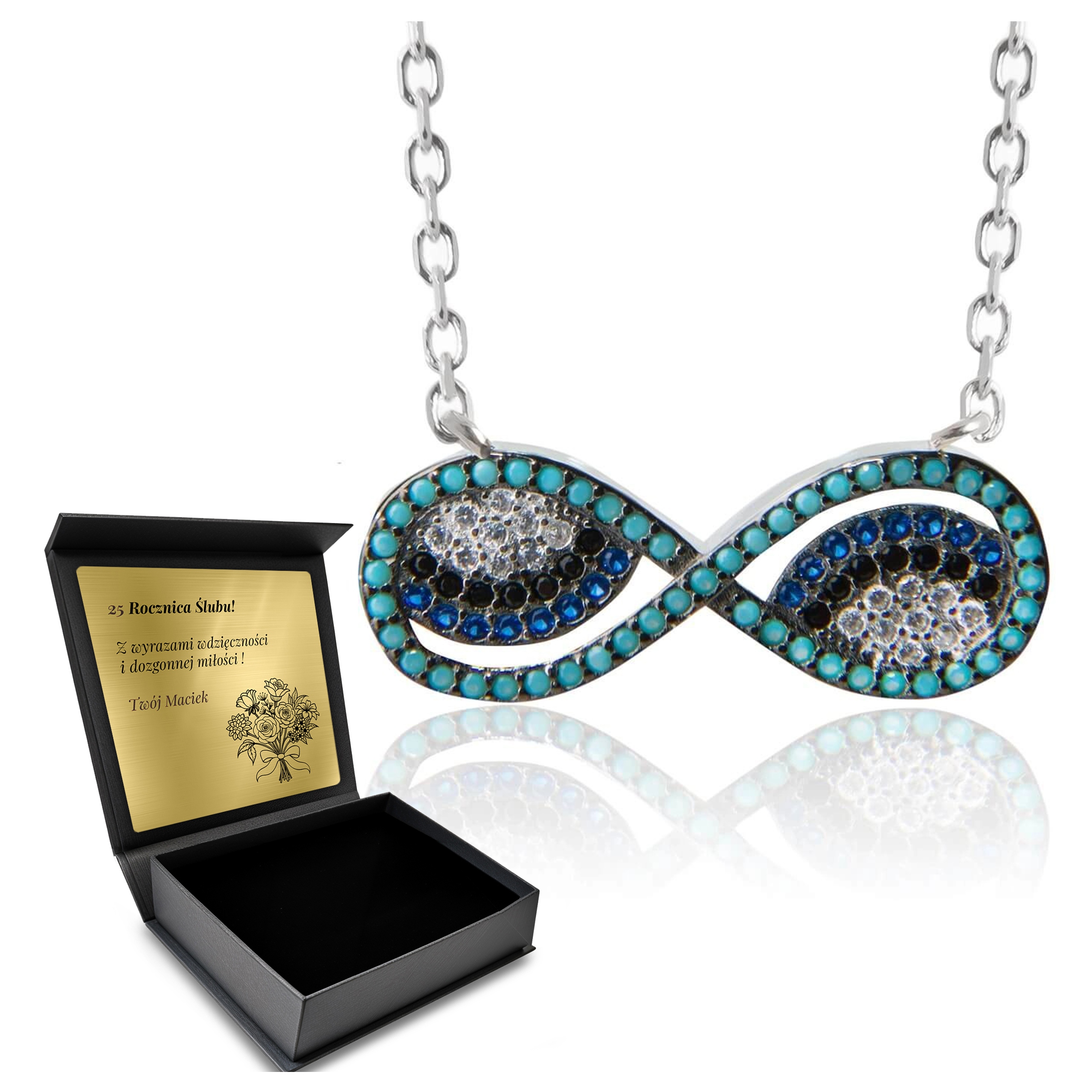 Stříbrný Náhrdelník 925 Turecký Znak Nekonečna S Okem Proroka Gravírování