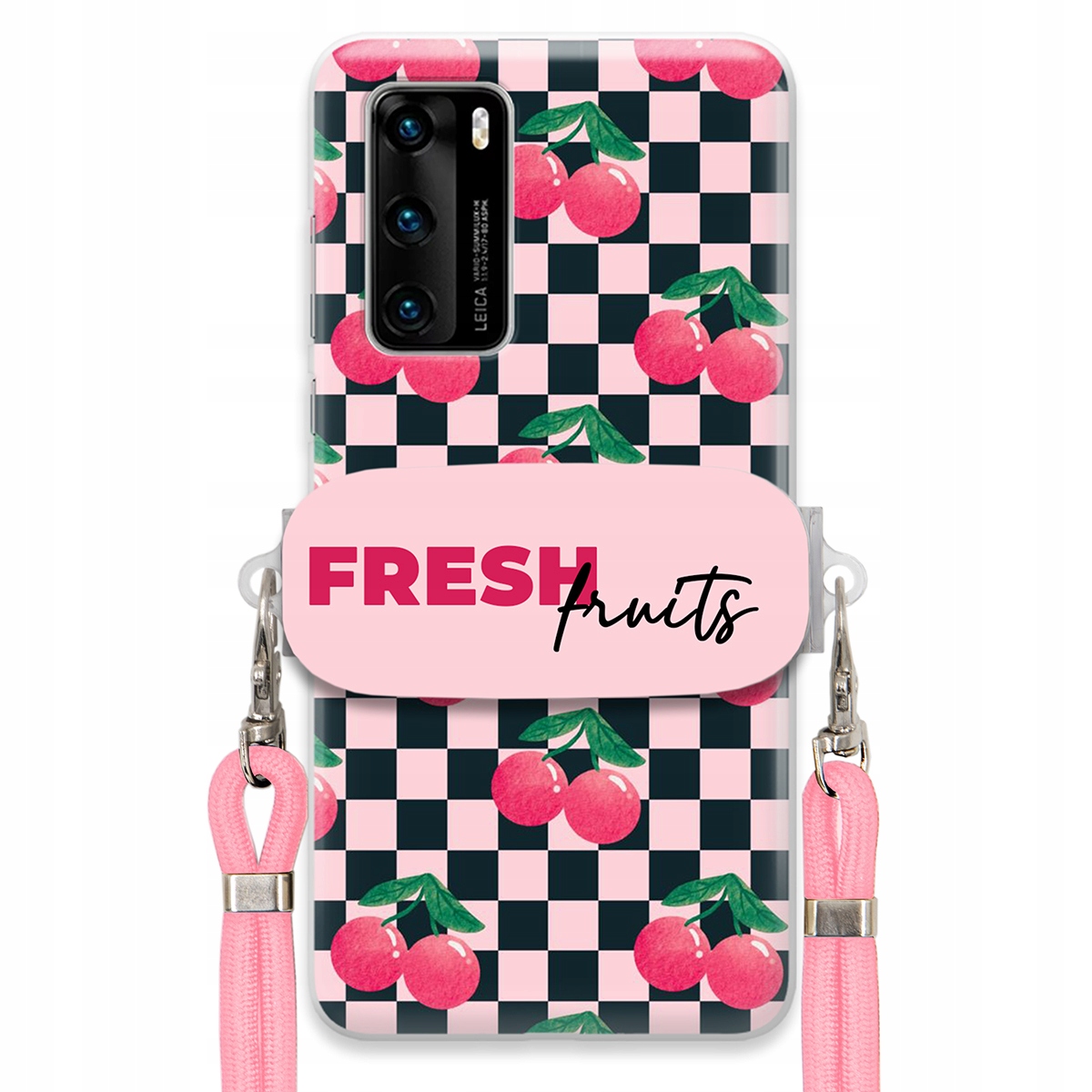 Puzdro pre Huawei P40 Vodítko Pink Crossbody Držiak Šachovnica Fresh Fruits
