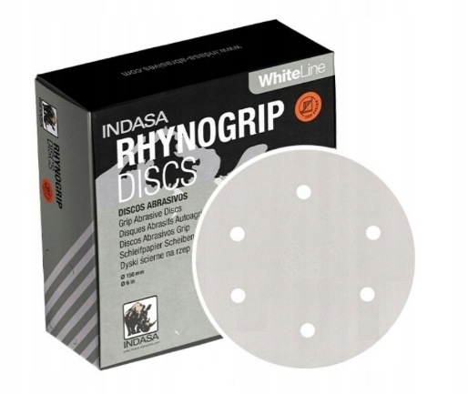 Papier ścierny krążek na rzep P240 Indasa Rhynogrip White Line D 150mm 6H