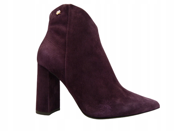 Fialové kožené semišové kotníkové boty na podpatku, elegantní dámské boty Sala 37
