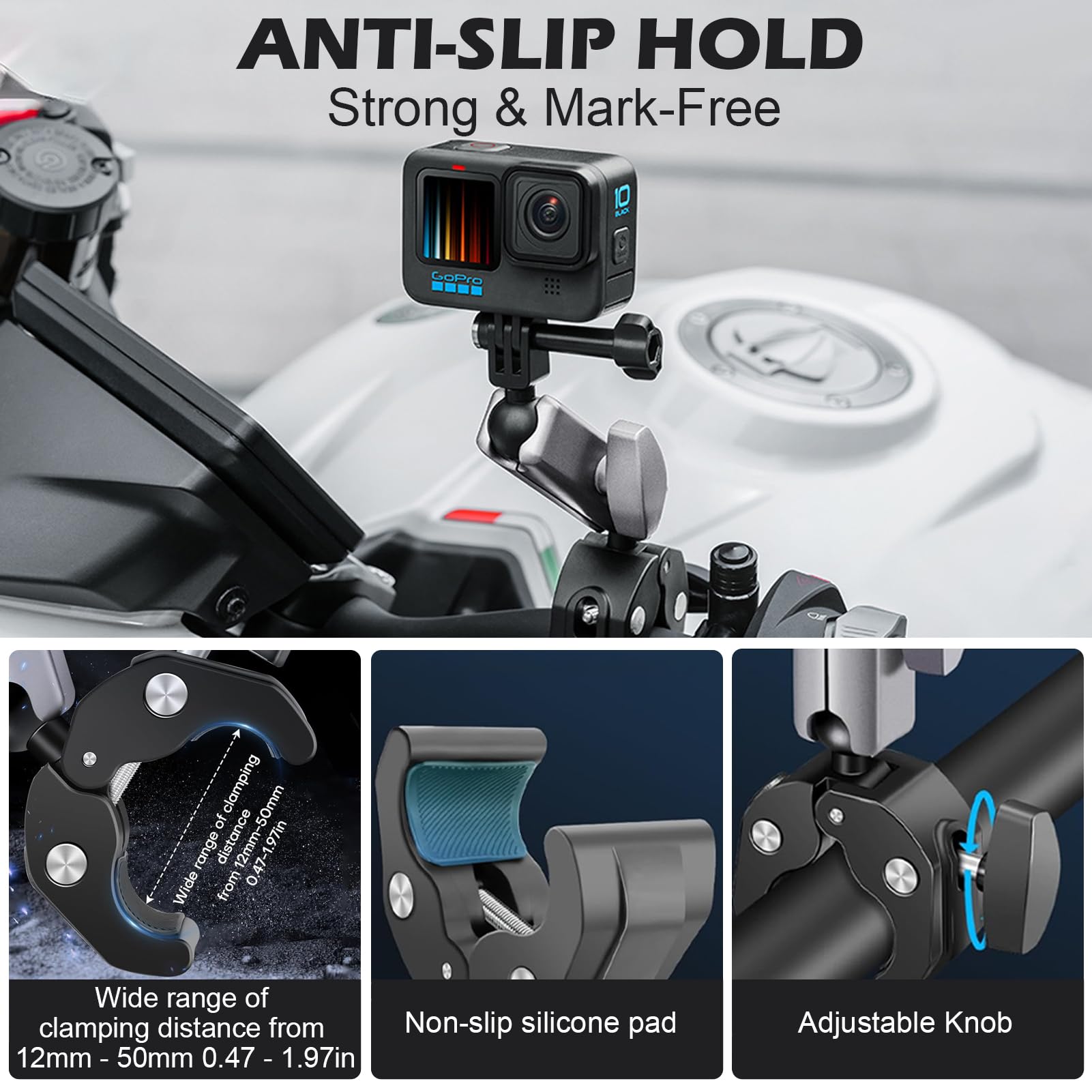 SCIFIVISI Aluminiowy Uchwyt Rowerowy Motocyklowy Do Kamer GoPro Insta 360 — miniatura 6