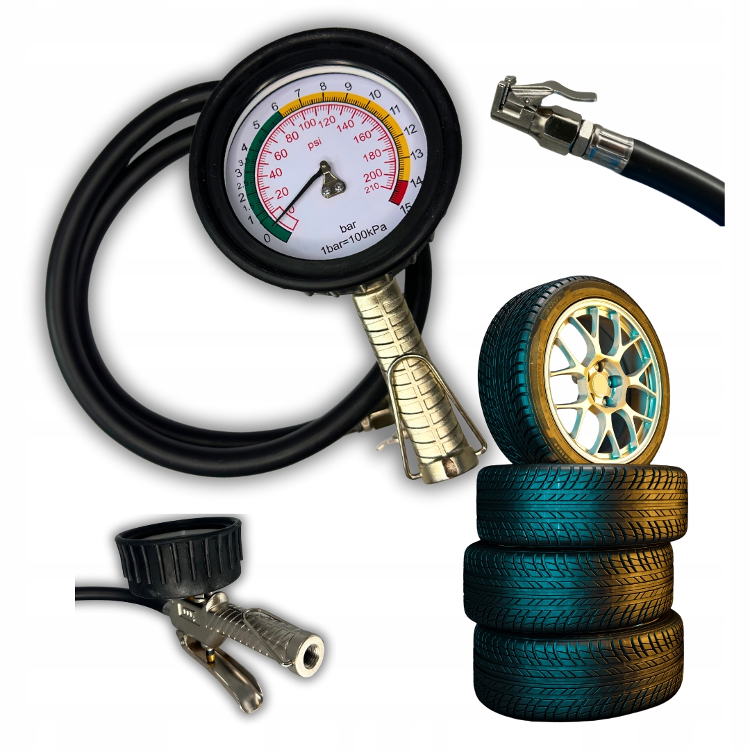 Pistole na pumpování kol s manometrem 15 barů pneumatik pro pumpování vzduchu