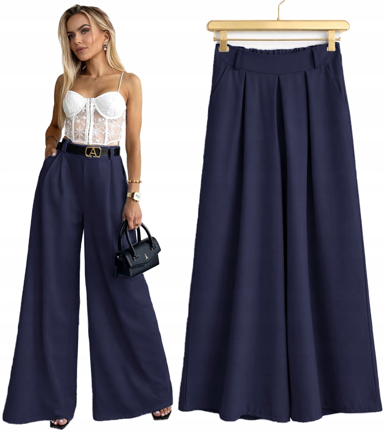 wizytowe Spodnie Damskie szwedy stylowa szeroka nogawka Hazel