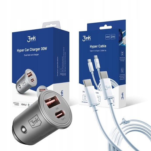 

Ładowarka samochodowa 3mk 30W +Kabel Usb-c 100W 2m