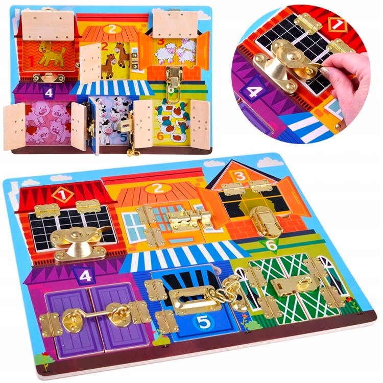 

Tablica drewniana sensoryczna manipulacyjna zamki