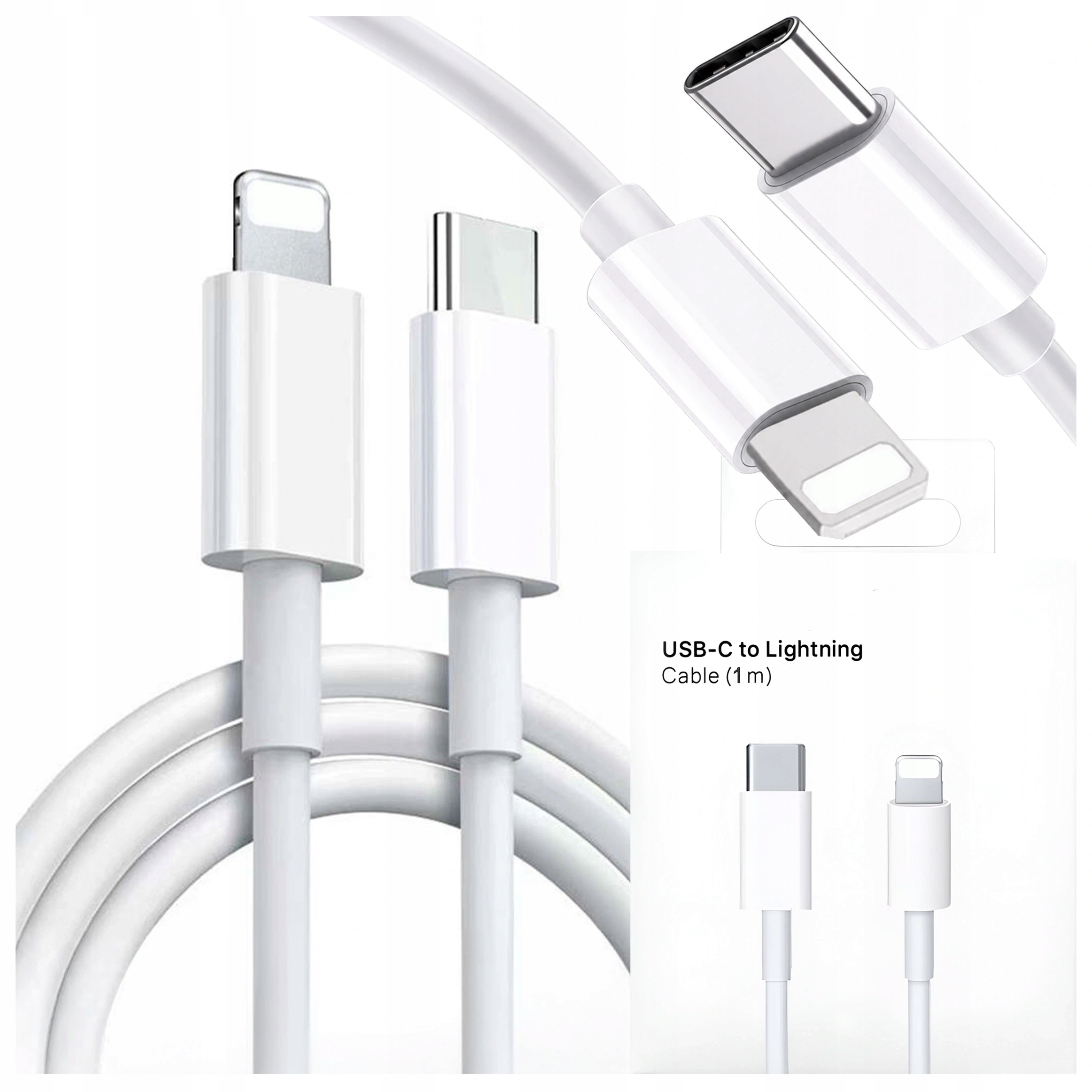 Kabel Przewód Usb-c do Lightning Do Iphone 14 13 12 Pro Mini 20W 1M Biały