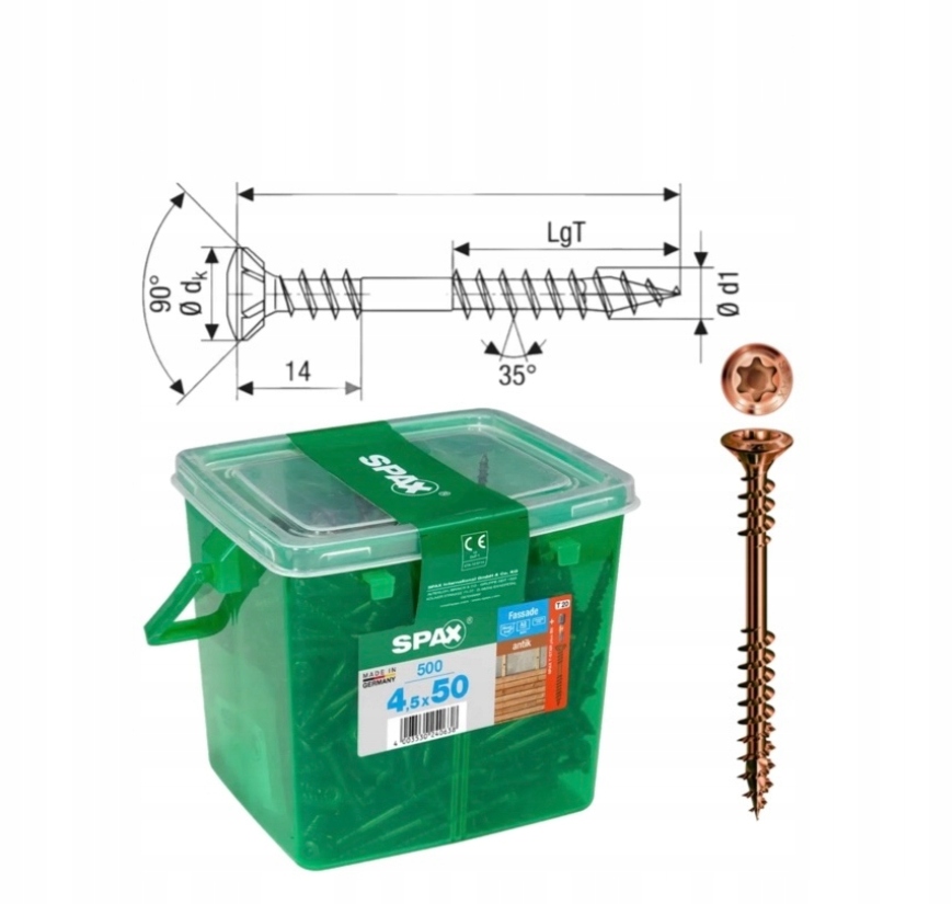 Skrutky do dreva HKB/Spax Fasáda antik 4,5 x 50 A2TX 500 ks