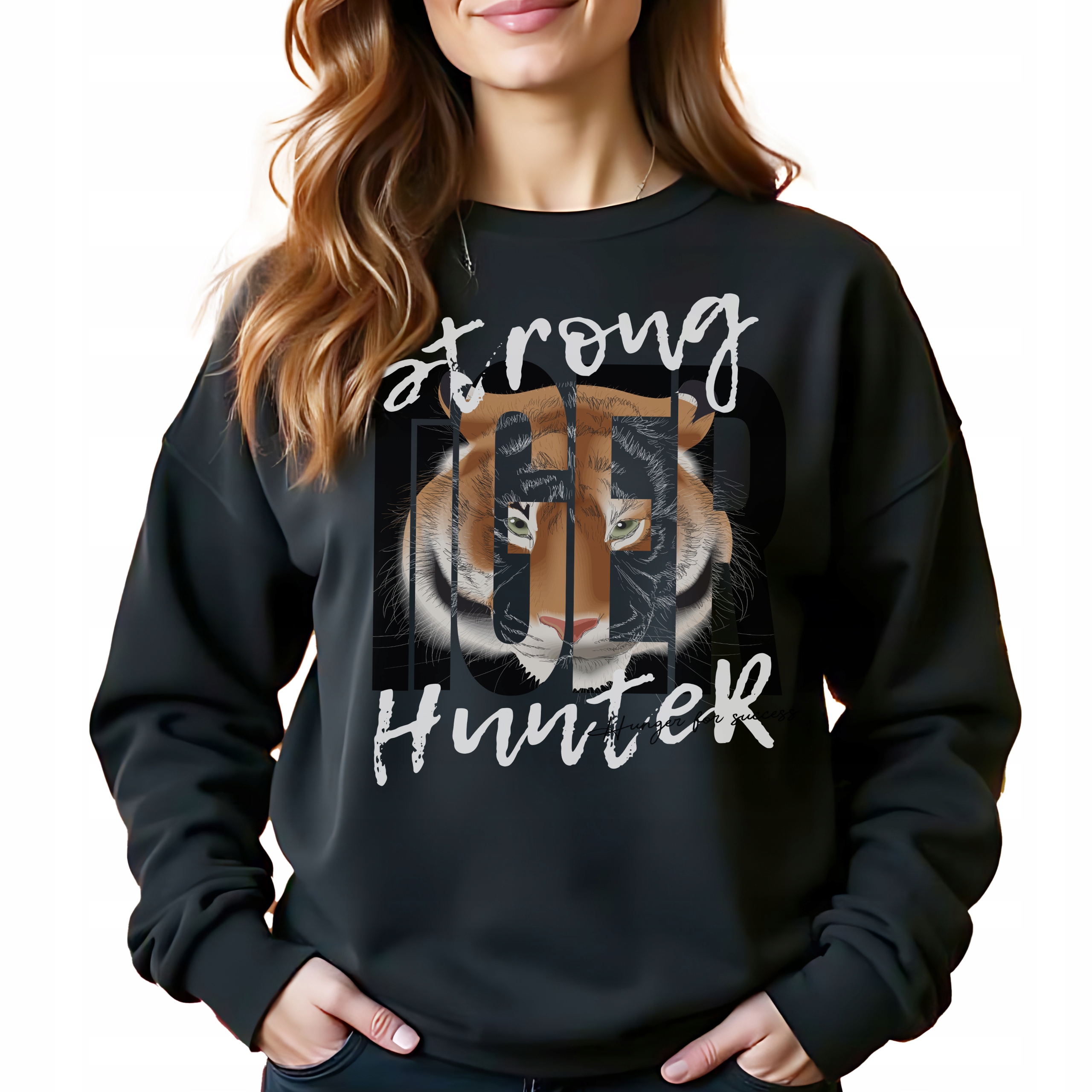 Černá Mikina stylová mikina Strong Hunter Bez Kapuce jako Dárek XL