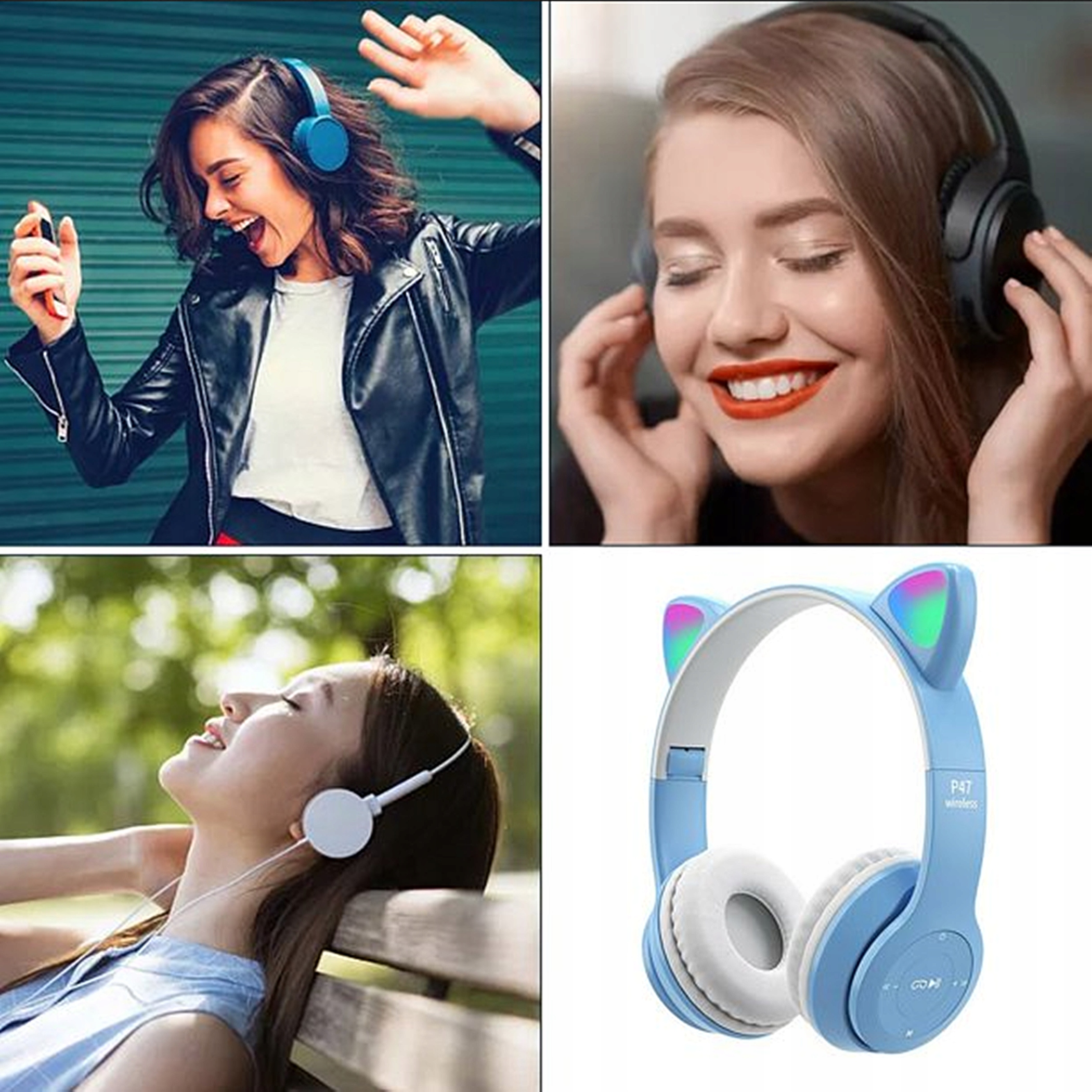 SŁUCHAWKI DLA DZIECKA KOCIE USZY BEZPRZEWODOWE RGB ŚWIECĄCE BLUETOOTH Głębokość produktu 7 cm