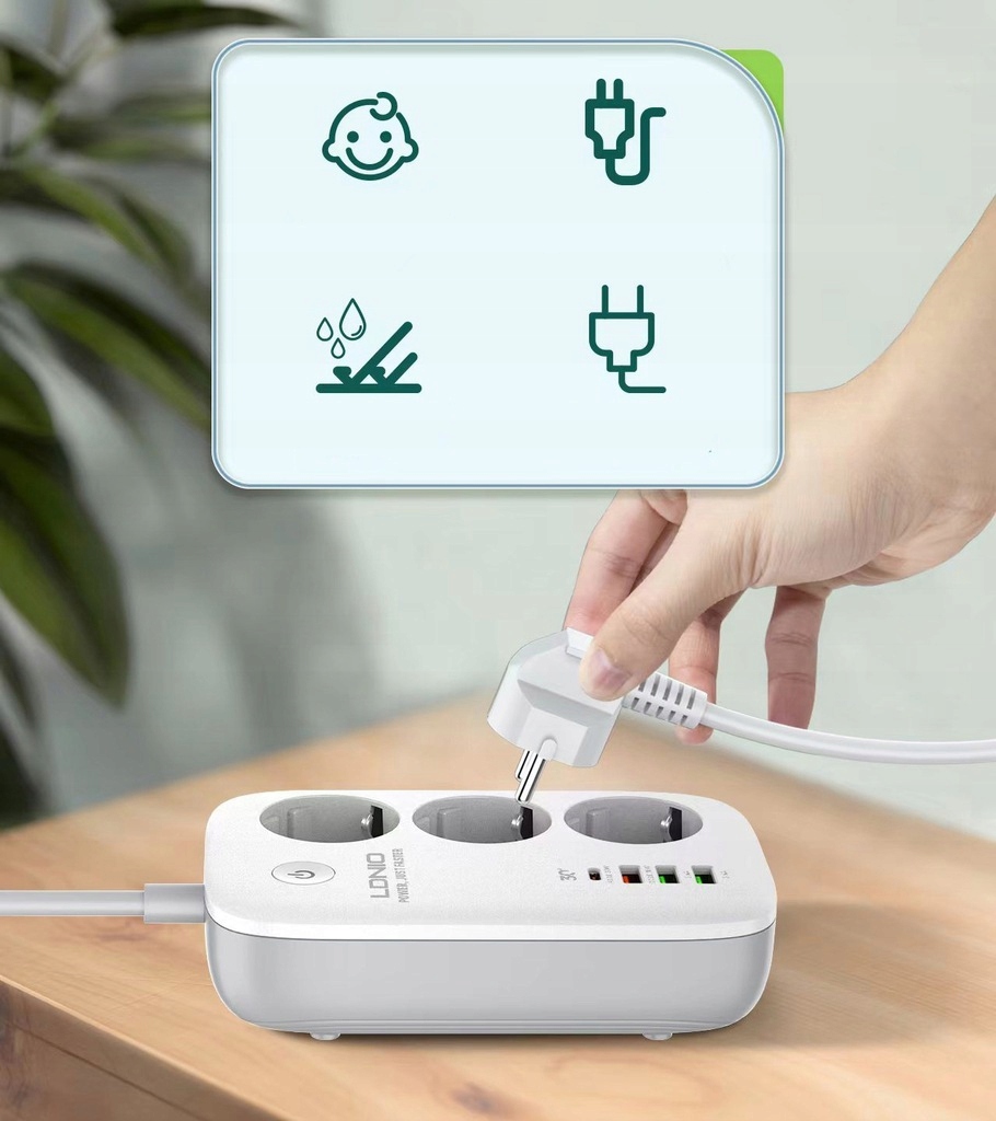 Listwa zasilająca WiFi TUYA SMART USB QC3.0 PD LED Rodzaj inny