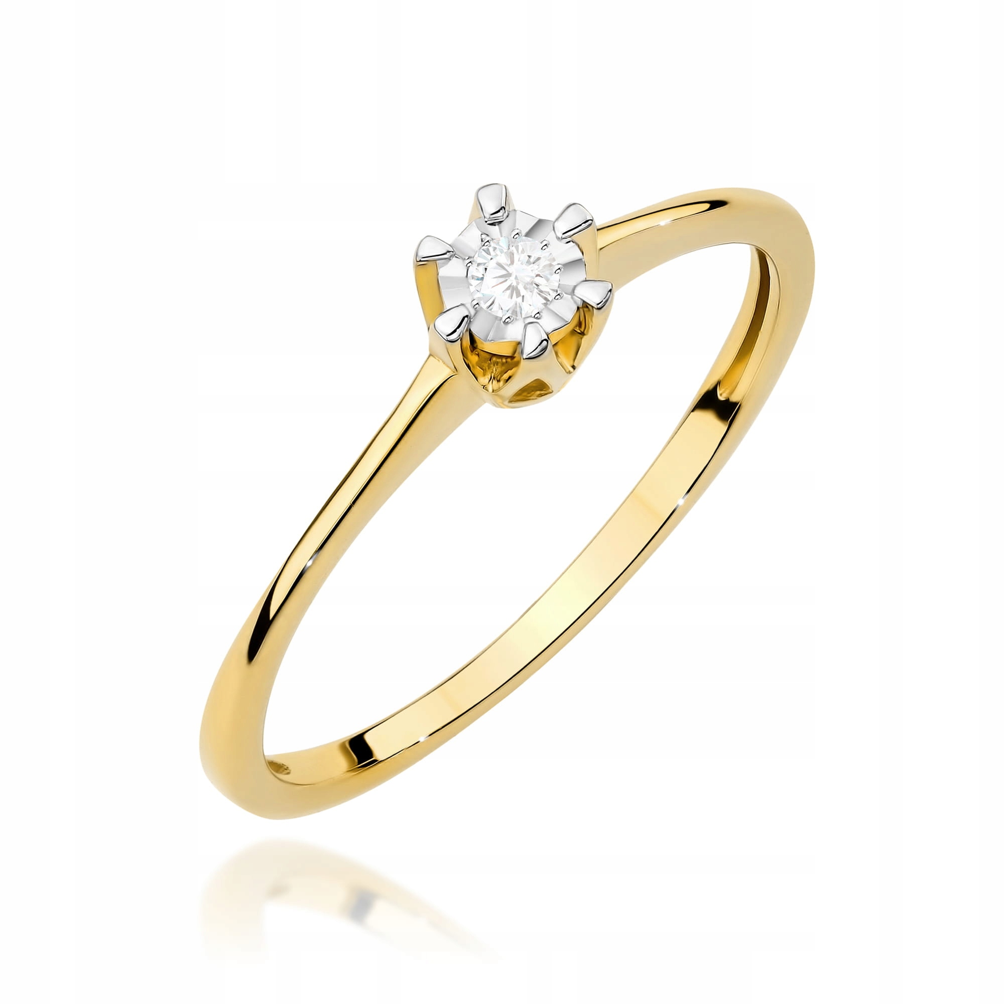 Zlatý prstýnek 585 s diamantem 0.03 ct kulatý zásnubní výbrus, módní