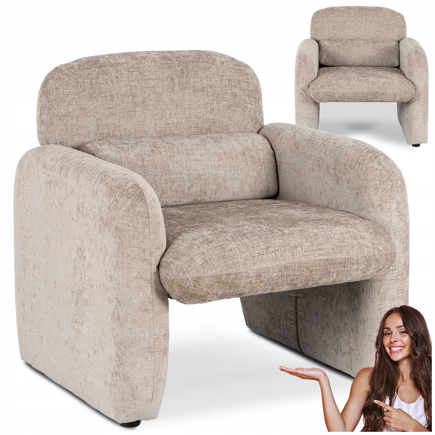 Odpočinkové křeslo s kelímkem, čalouněné pro toaletní stolek, béžová barva Togo