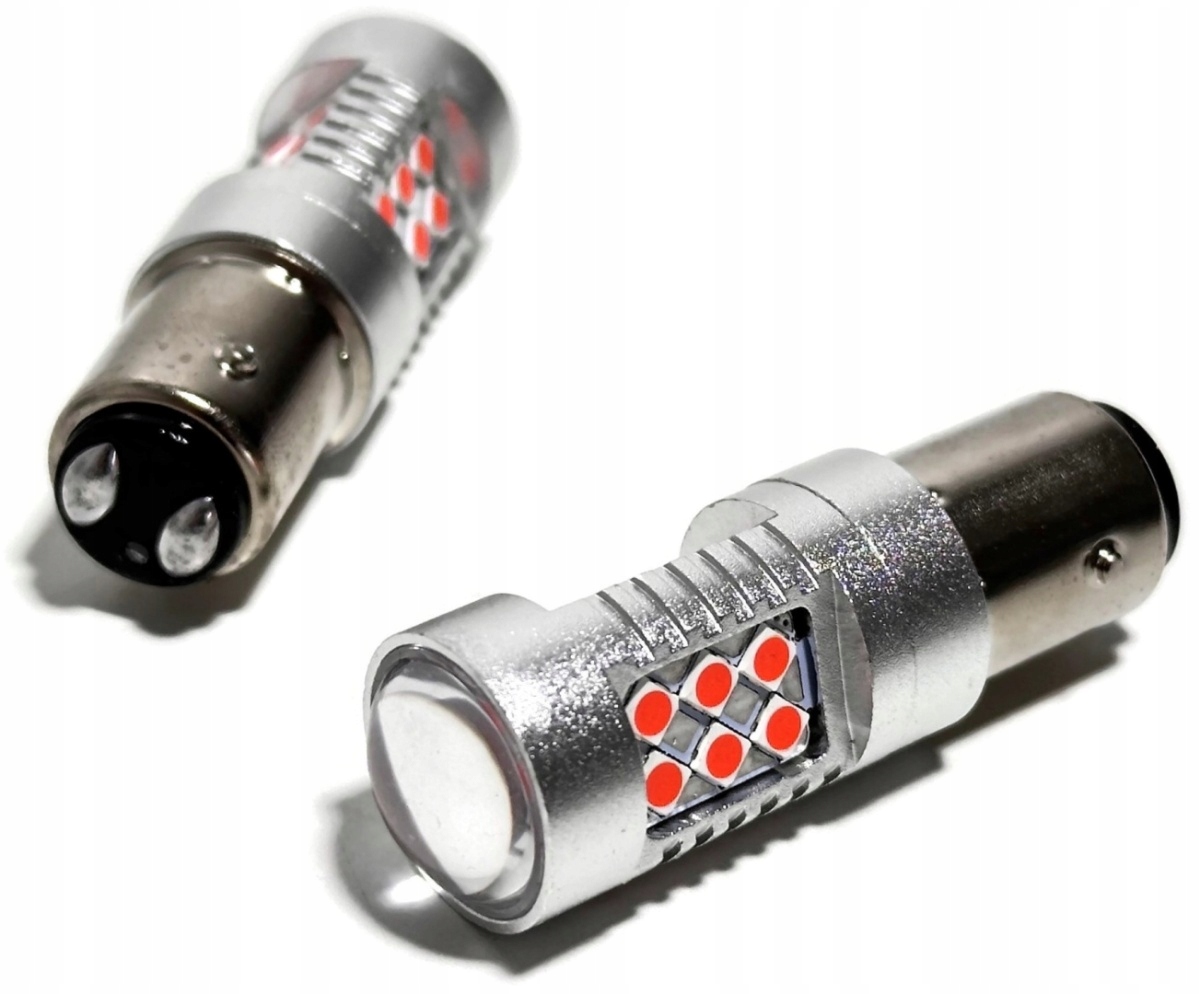 2x Żarówka Led BAY15D P21/5W Czerwona canbus pozycja stop dwuwłóknowa 12-24