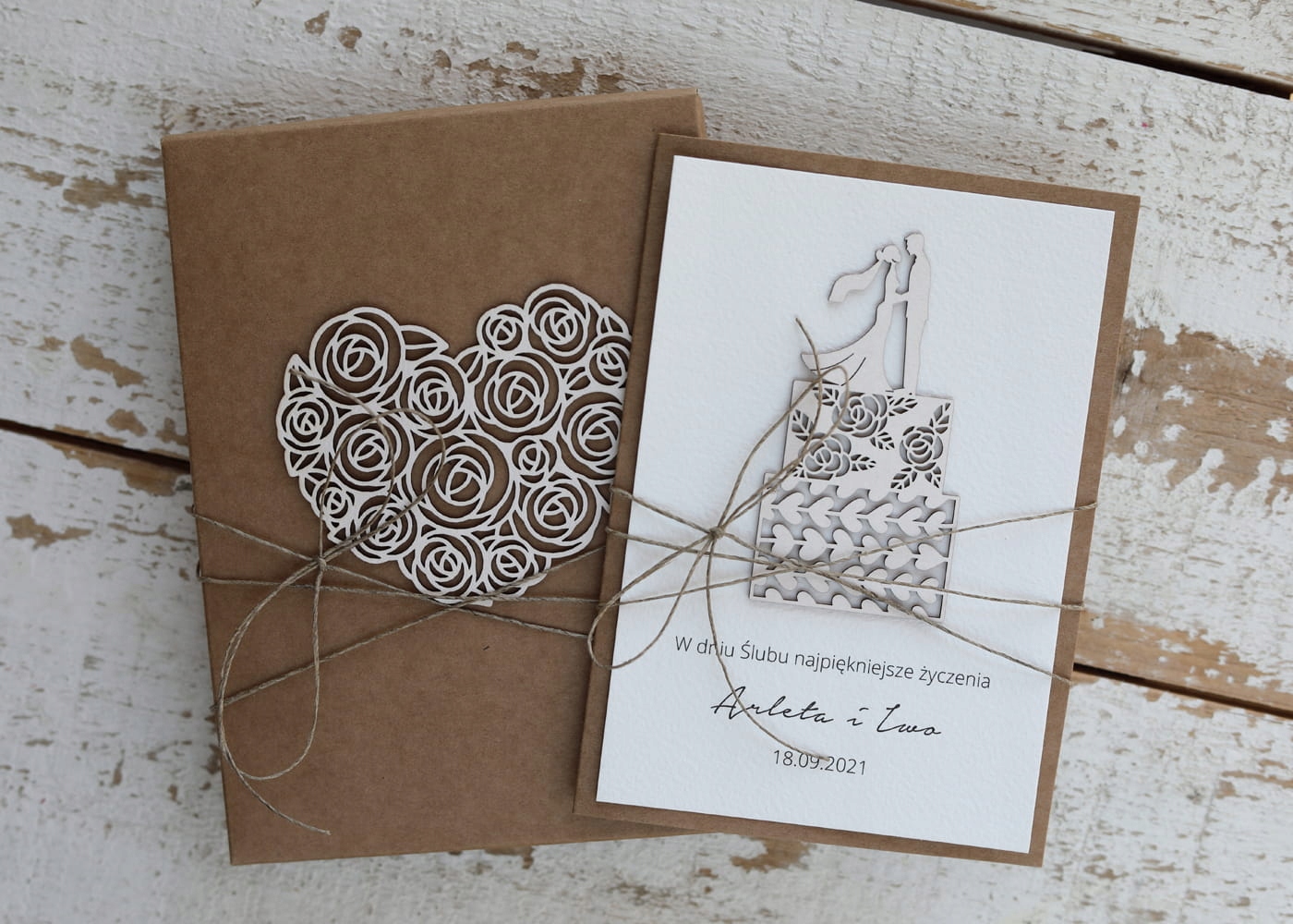 Rustikální svatební přáníčko vyrobené ručně s personalizací s přáním