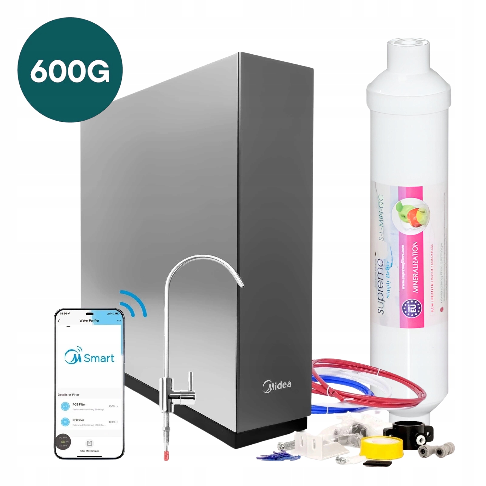 Beznádržová reverzní osmóza s WiFi Midea 600GPD Mineralizátor