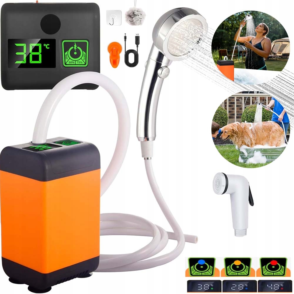 Przenośny Prysznic Turystyczny Kempingowy Elektryczna Z Pompką 6000MAH 12V