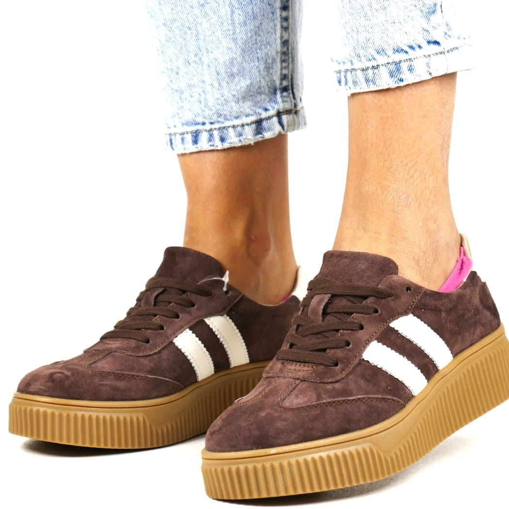 Kožené Polobotky Tenisky Tmavě Hnědé S Tlustou Podrážkou New 36