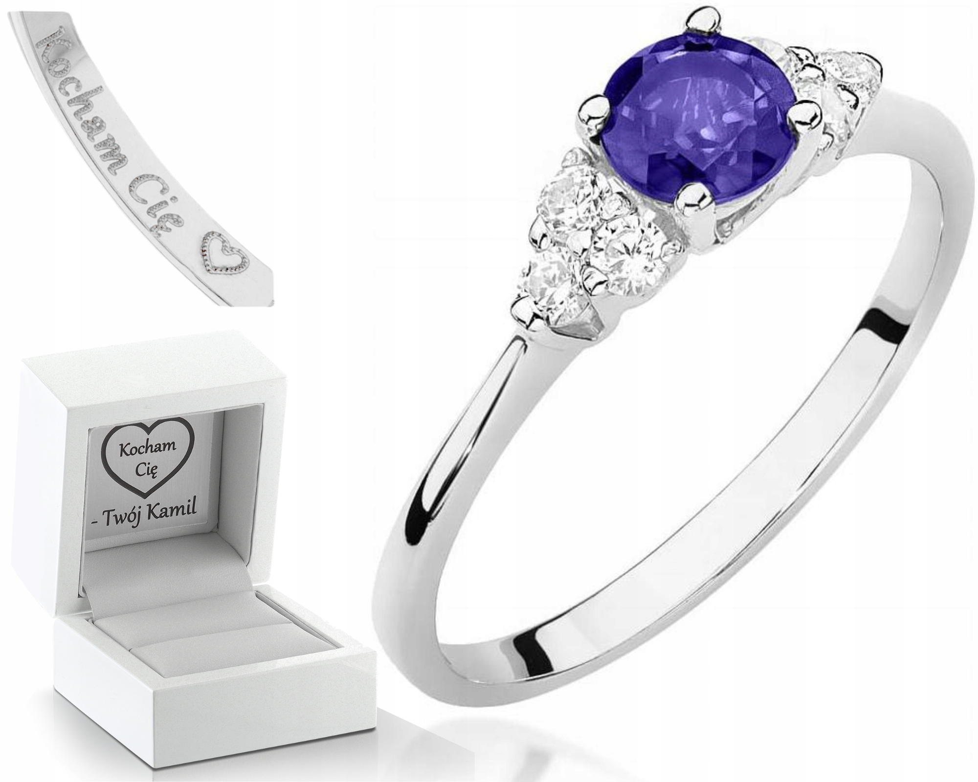 Zlatý Prstýnek S Tanzanitem, Bílé Zlato, Gravírování