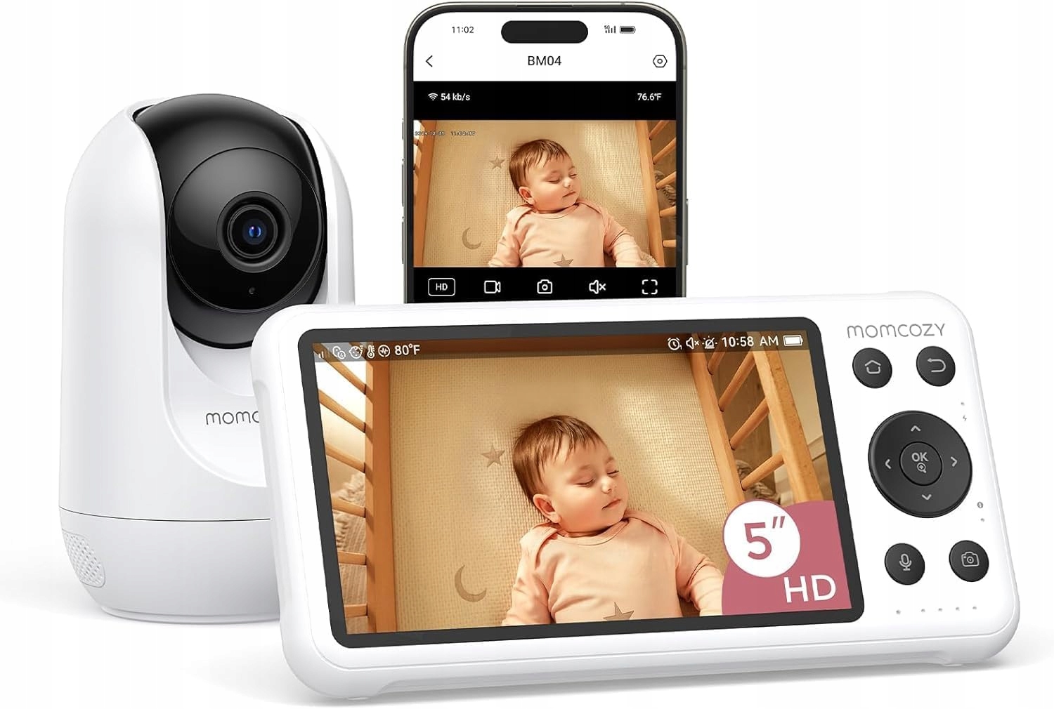 Momcozy elektroniczna niania 5" Wlan z kamerą, zoom 4x, alarm ruchu,