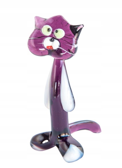

Szklana Figurka rzeźba Kotek Fioletowy