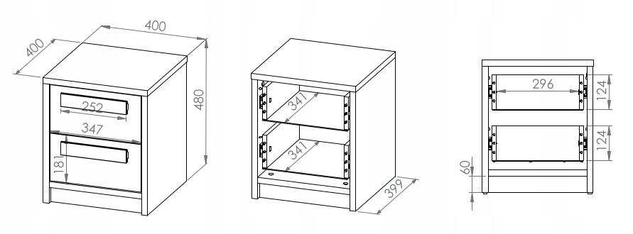 PORTO D13 szafka nocna do pokoju młodzieżowego Głębokość mebla 40 cm