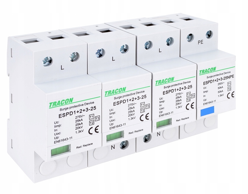 Omezovač přepětí T1+T2+T3 Ac jednotná skříň ESPD1+2+3-25-3+1P