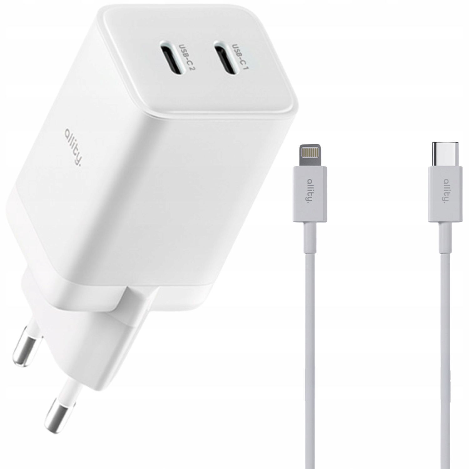 Allity nabíječka GaN Usb-c dvě výkonné 45W s kabelem pro iPhone Lightning s C