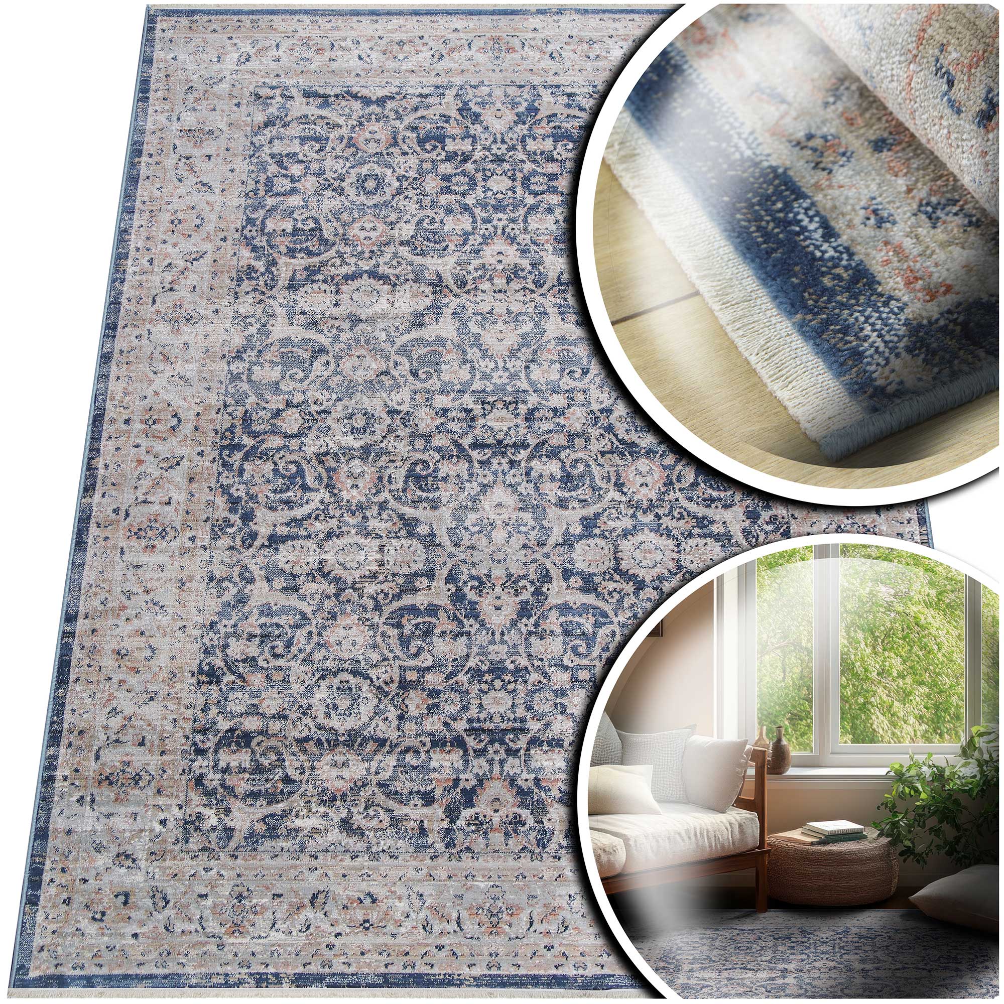 Tmavě Modrý Koberec Do Obývacího Pokoje San Sebastian Koberec Do Ložnice Vintage 60x100