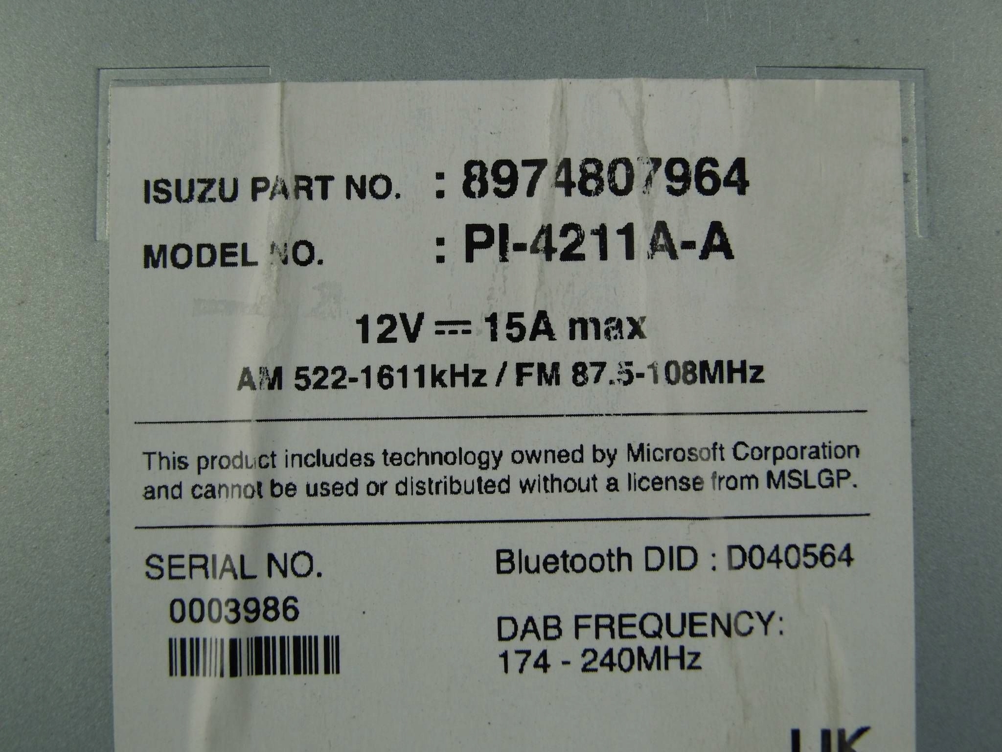 Isuzu D-Max 2020+ radio 8974807964