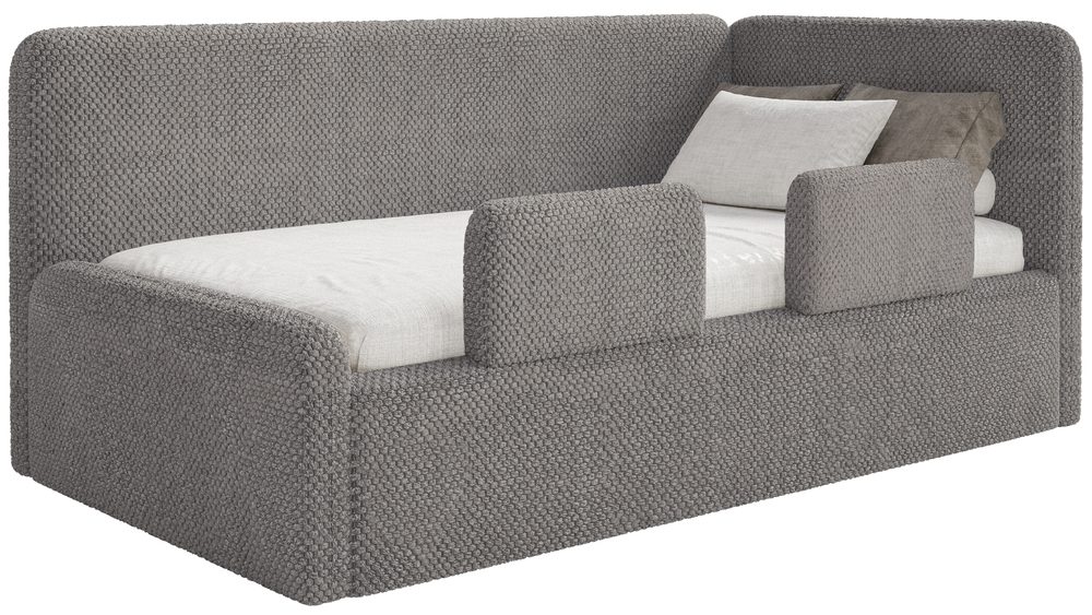 Postel pro mláděž 90x200 cm Fanklo šedá/hnědá plyšová matrace s pravými zábranami