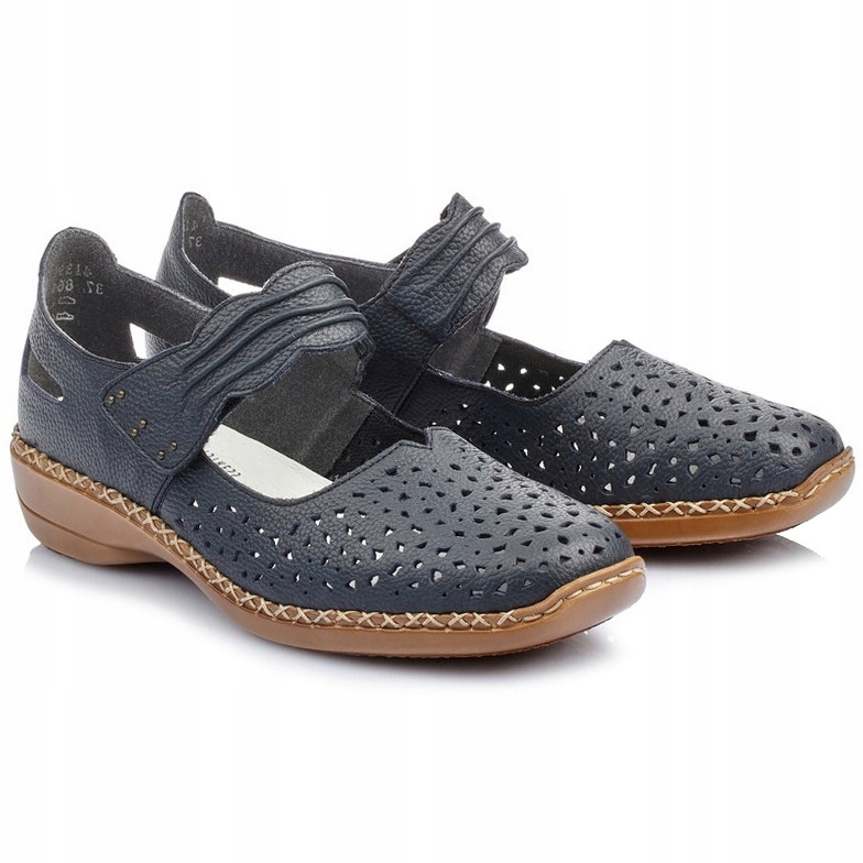 Dámské ažurové polobotky Rieker 41399-14 Blue tmavě modré, Kůže Vel. 36