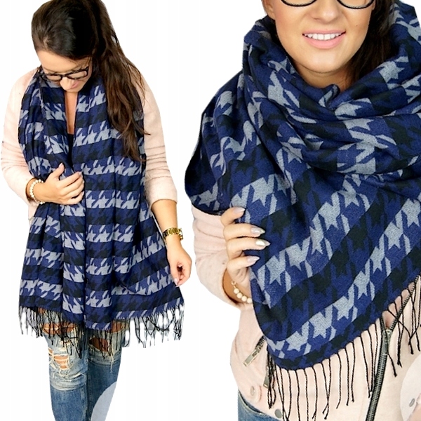 

Ciepły Szal z frędzlami krata szalik Pepitka modny