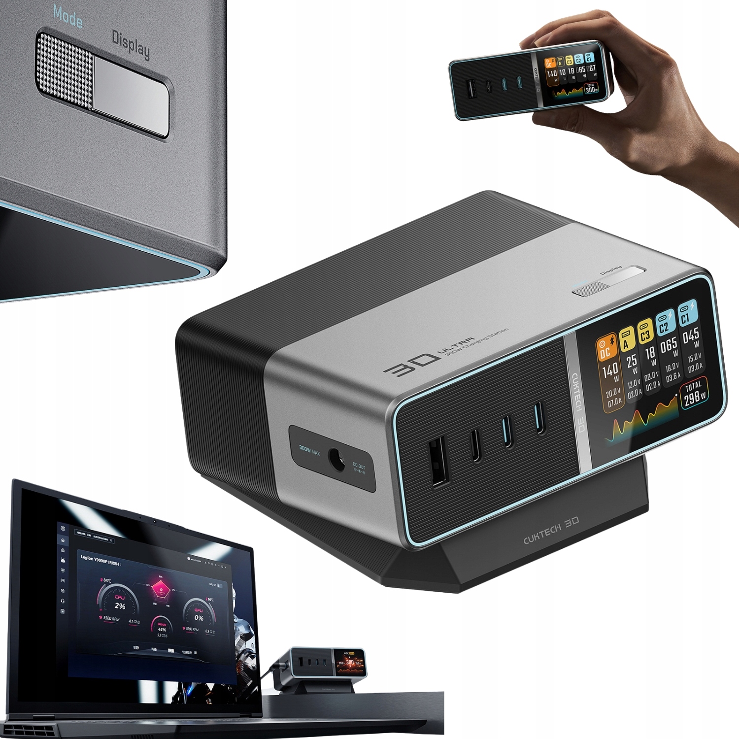 Stacja ładująca Cuktech TA3005U 300W 5w1 z wyświetlaczem cyfrowym