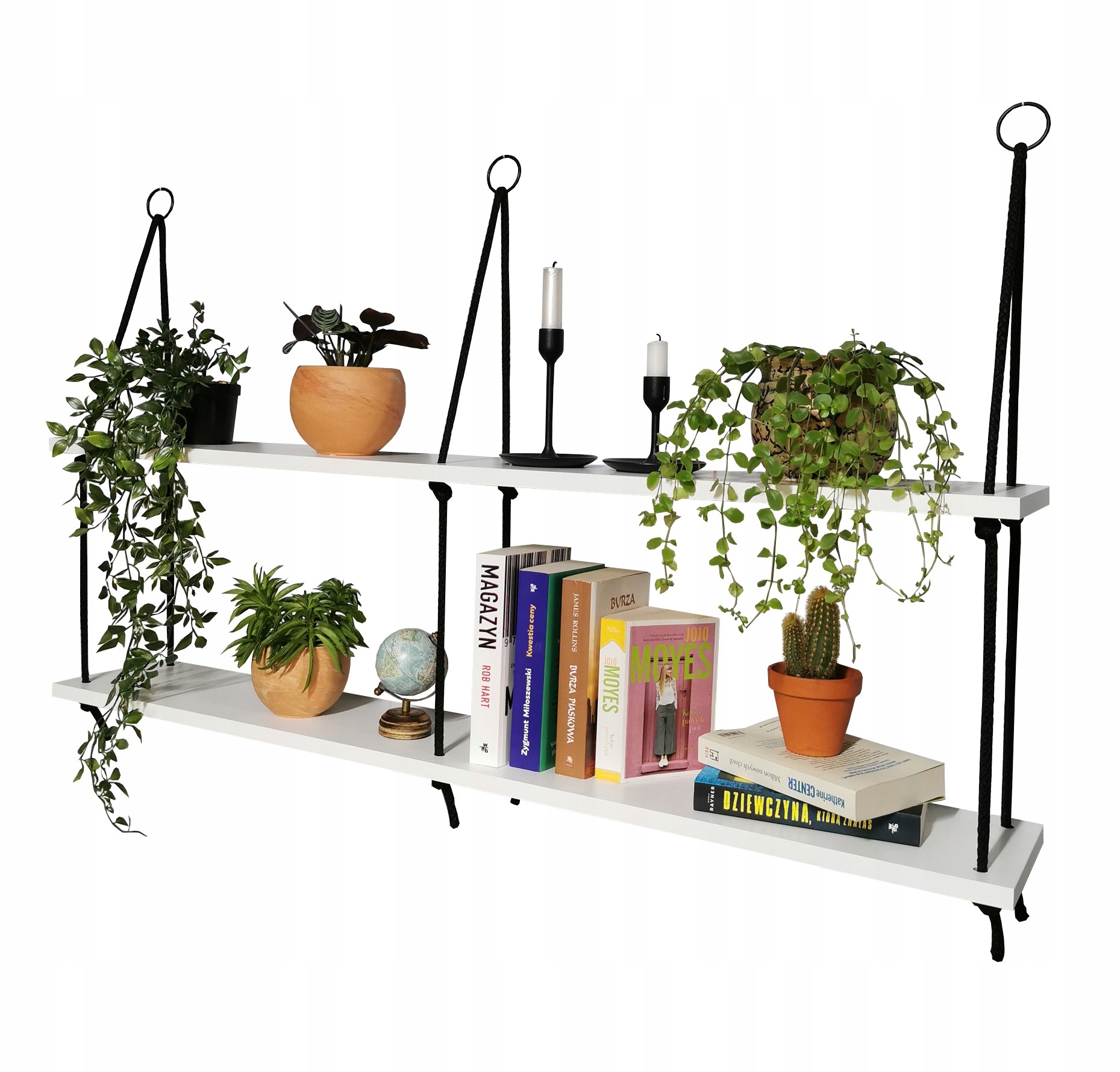 

Wiszące półki na sznurkach, biała120 cm,loft
