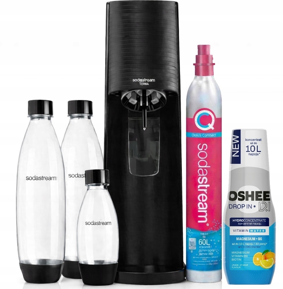 Saturátor na perlivú vodu SodaStream Terra čierny 3 fľaše Sirup plyn