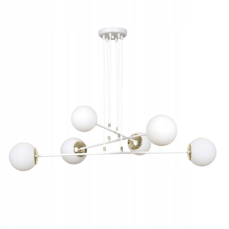 Závesná lampa Ognis 6 White elegantná, tienidlo, biela/zlatá