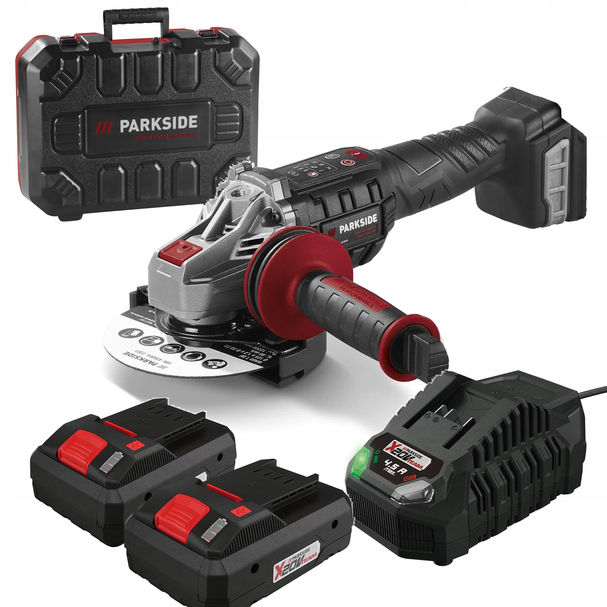 Кутова шліфувальна машина PARKSIDE PERFORMANCE PWSAP 20V 2x 4Ah smart ПОТУЖНА
