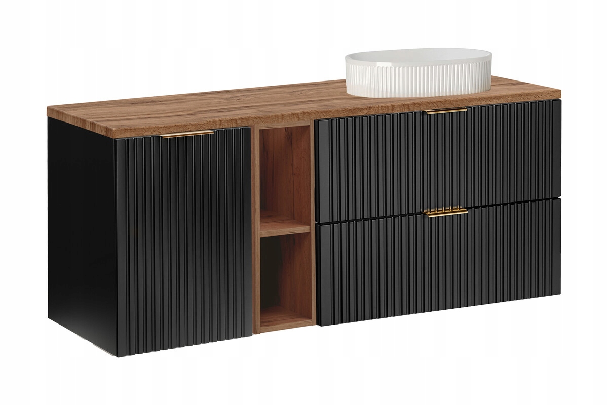 Koupelnová skříňka 140 cm závěsná černá Adel koš umyvadlo Wotan