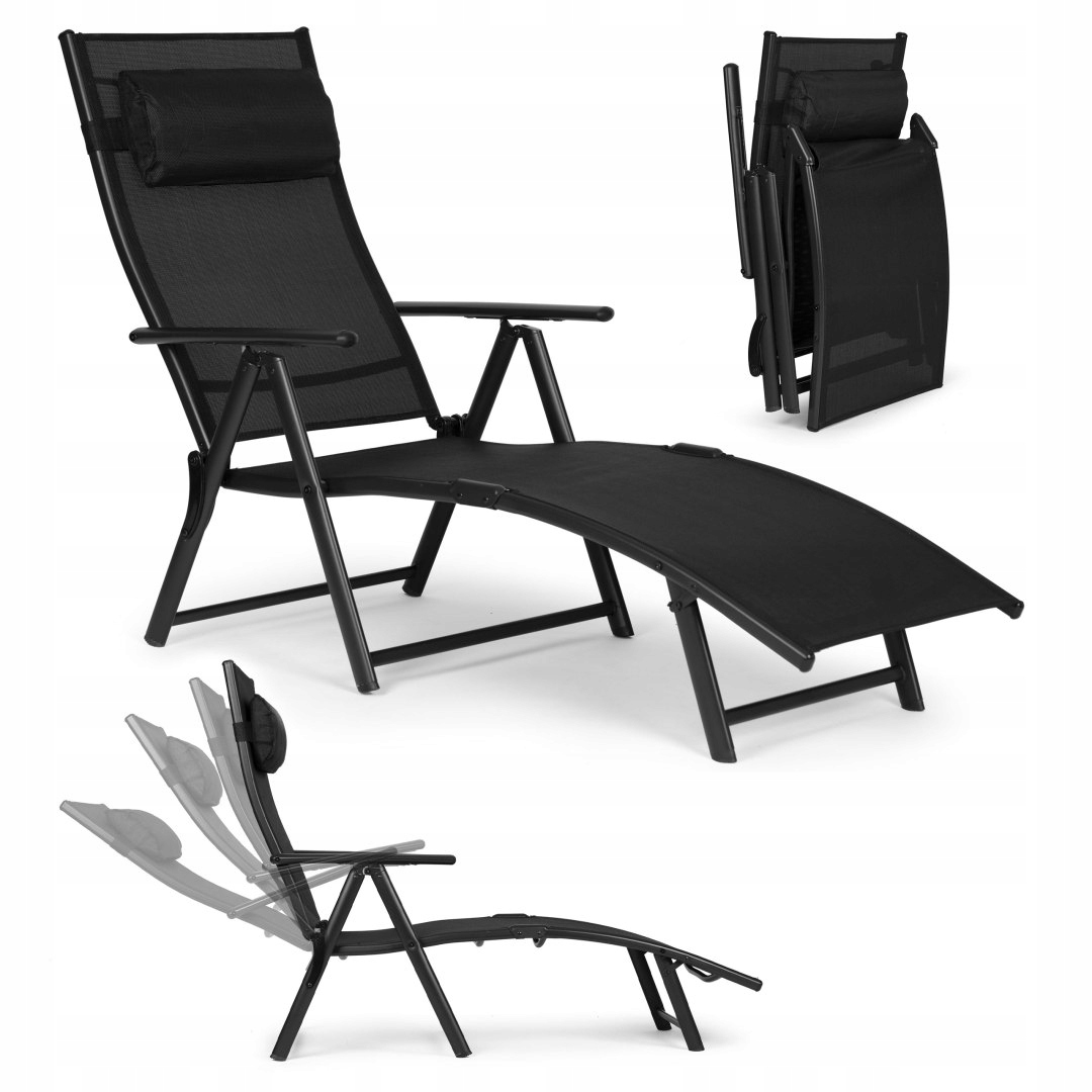 Leżak Plażowy Ogrodowy Składany Leżanka Regulacja Oparcia Stalowa Konstrukc