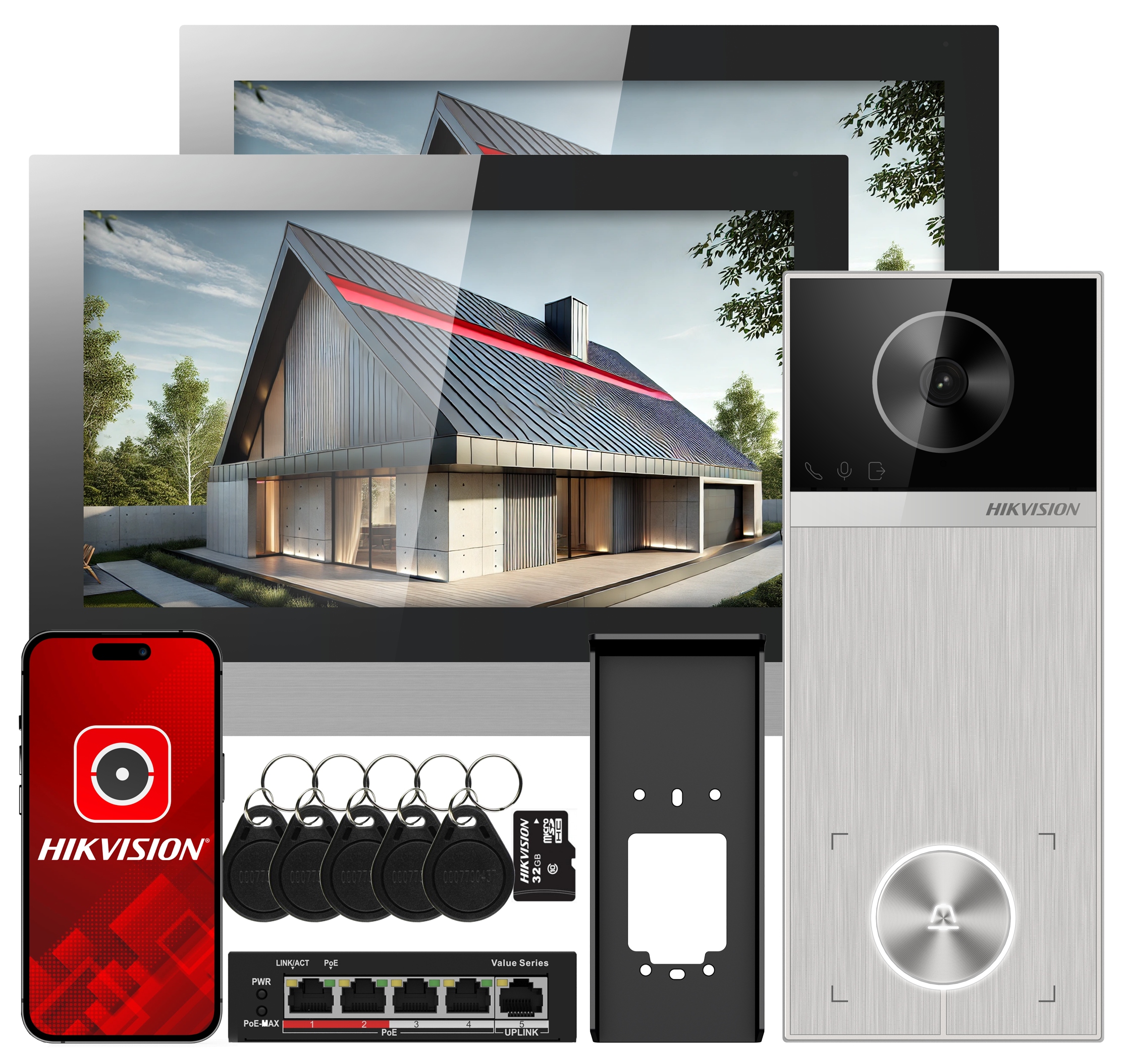 Videovrátnik WiFi Hikvision DS-KIS613-S/2-Monitors PoE Aplikácia Kľúčenky