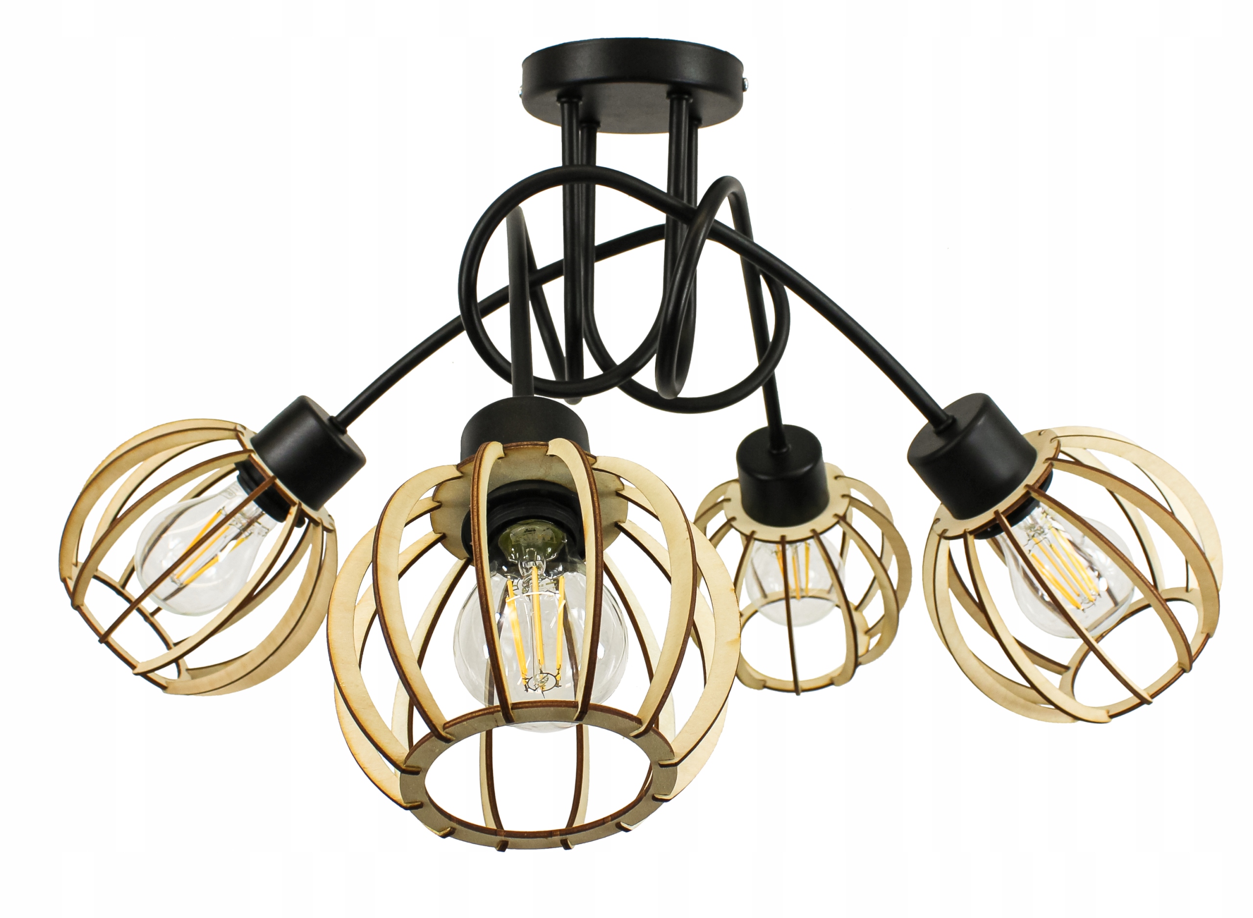 

Lampa Wisząca Sufitowa Loft 4x Mała Kula Drewniana