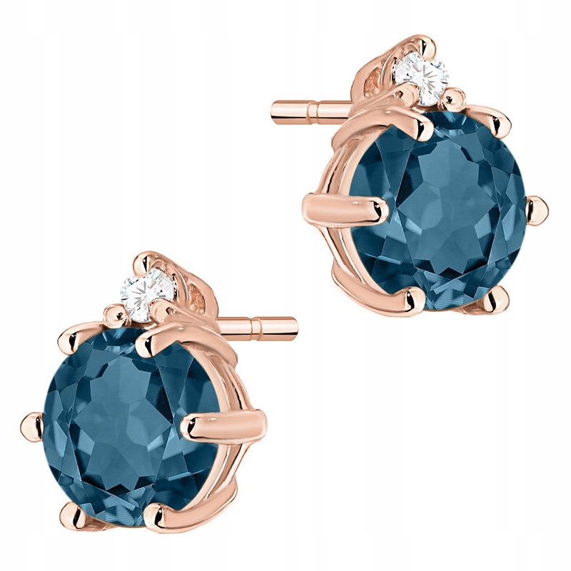 Zlaté Náušnice Pr. 585 Topaz London Blue 1,00ct a 14k brilianty