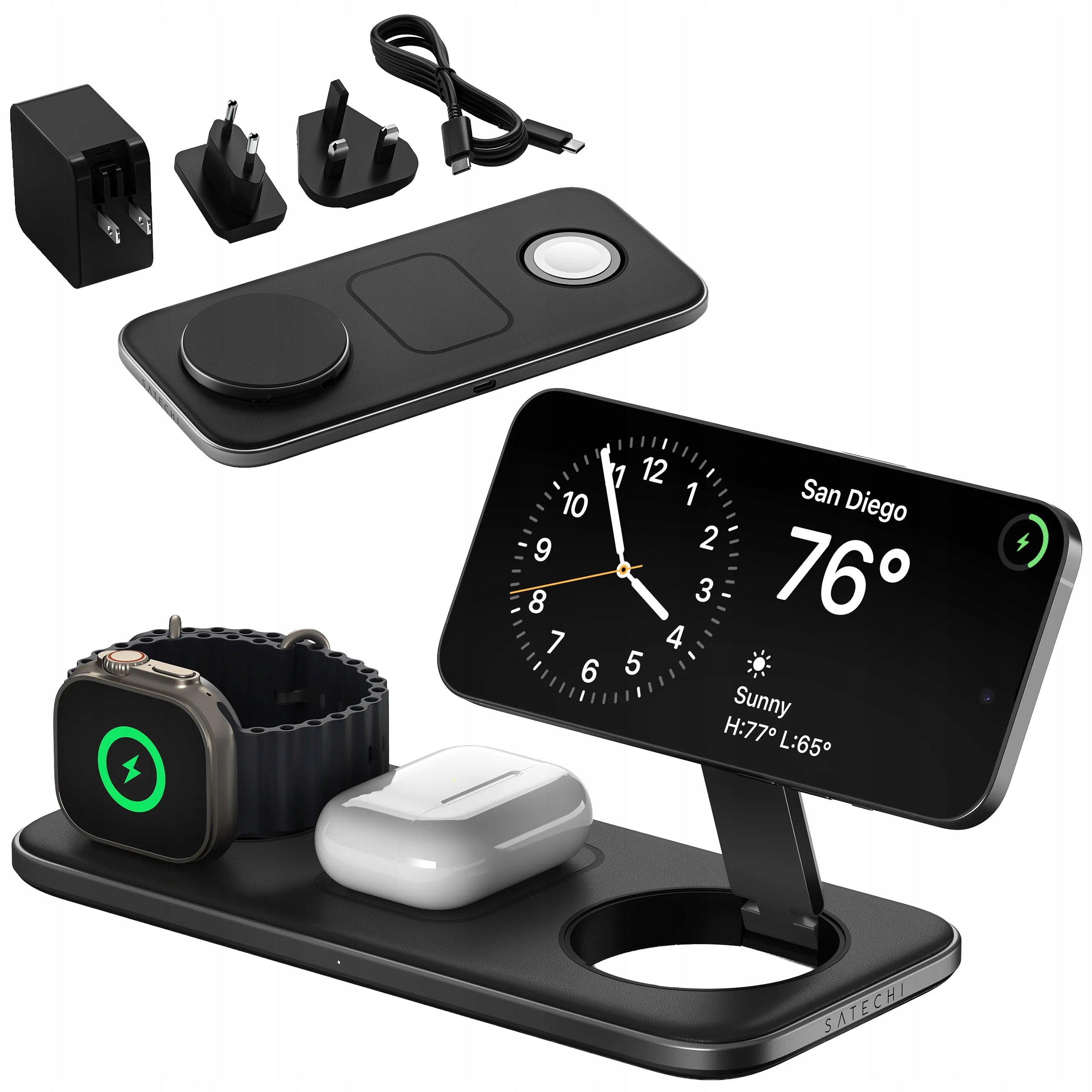 Satechi Trio Pad Magnetická bezdrátová nabíječka Qi2 45W pro Apple