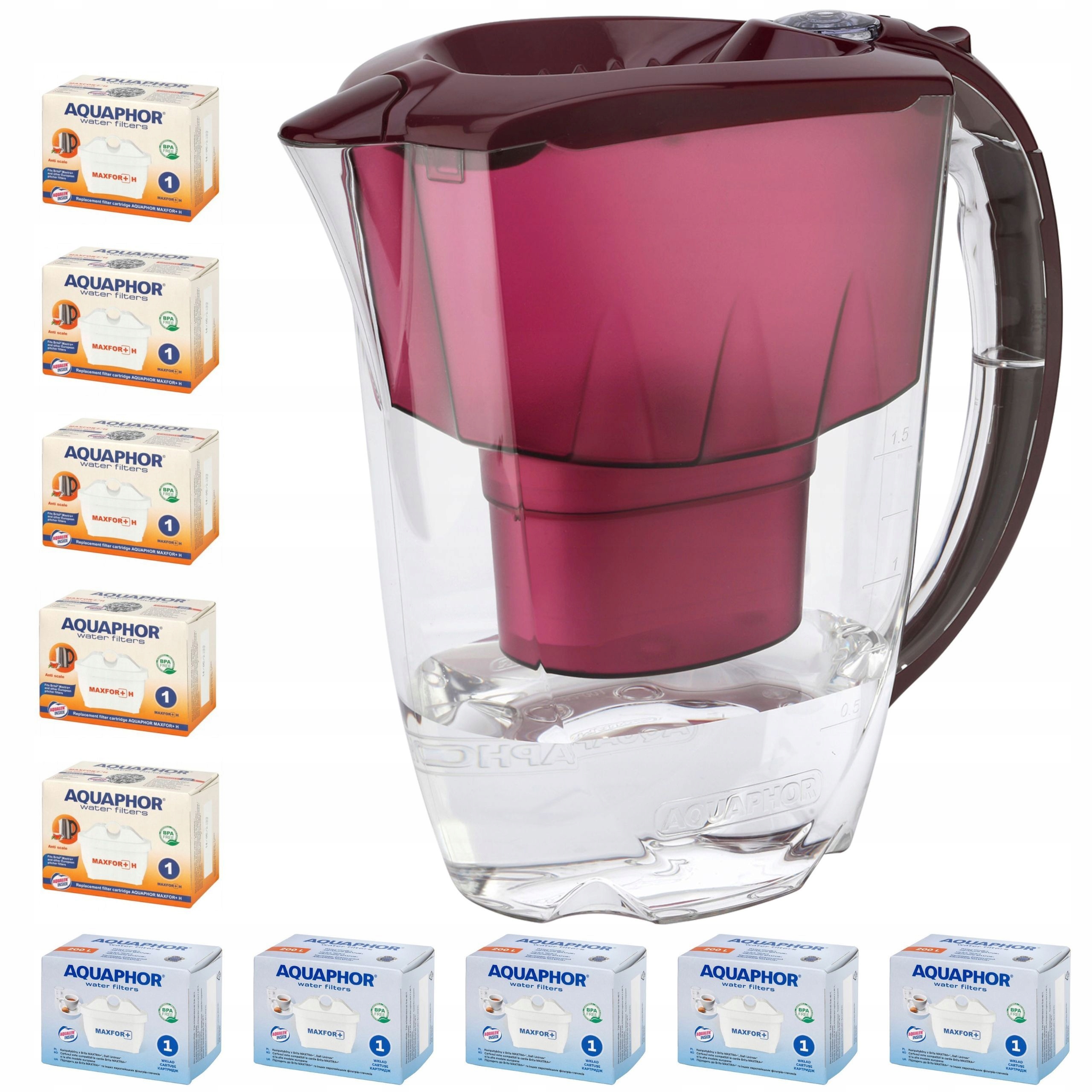 Filtrační konvice Aquaphor Amethyst, třešňová 10 náplní (5+5H)